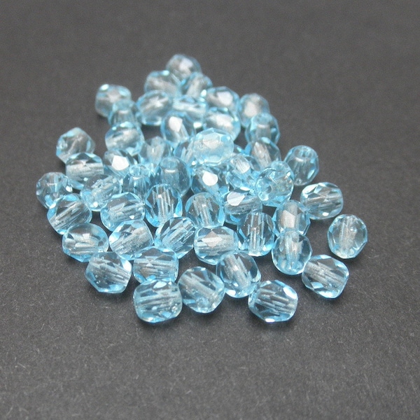 Fire-polished Faceted Round Czech Glass Beads 4mm/50pcs aqua