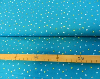 Tissu cotonneux - motifs graphiques/triangles - pétrole - à partir de 25 cm