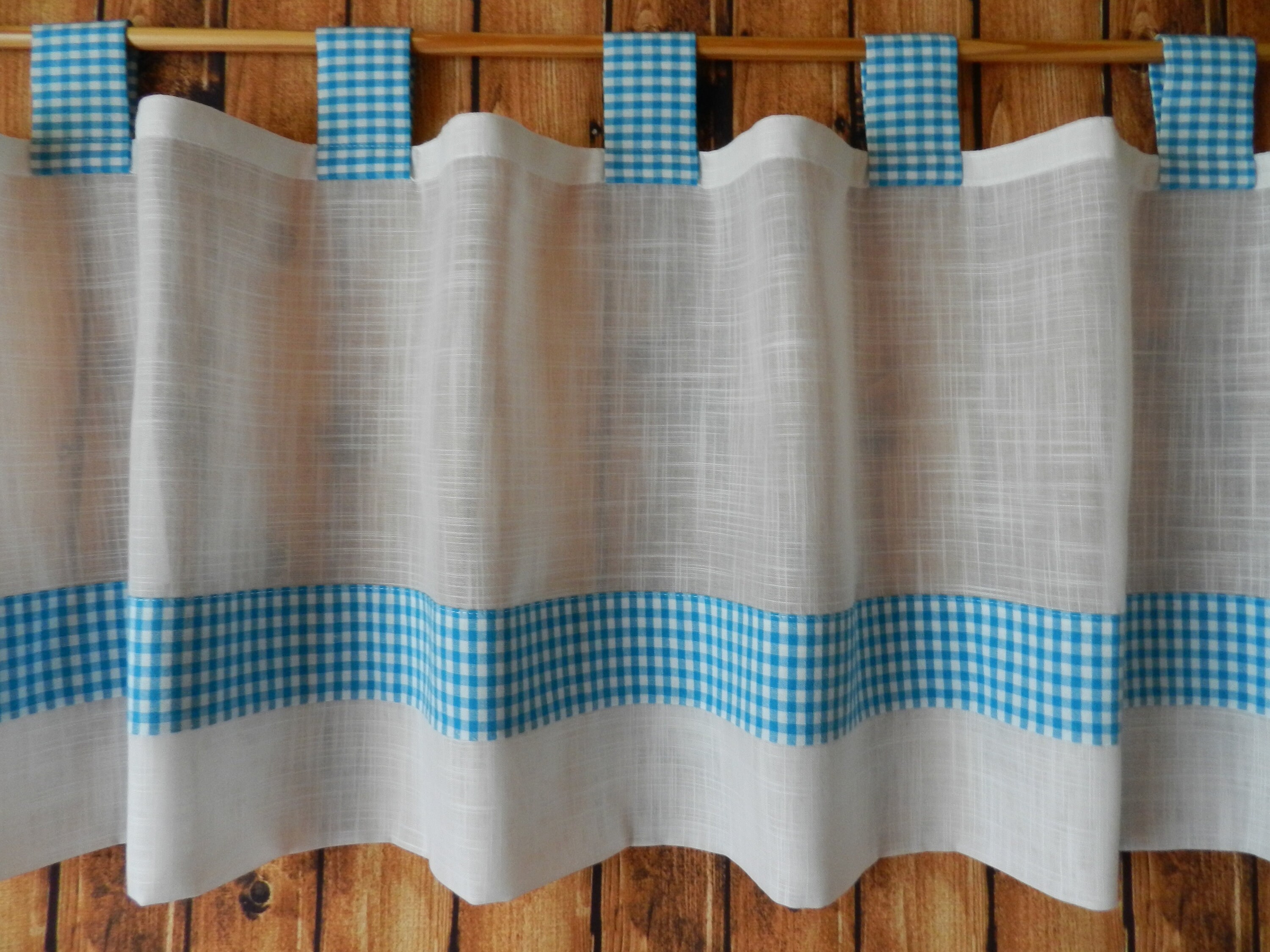 Scheibengardine mit Schlaufen im Vichy Karo weiss/türkis | Etsy