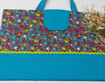 Painting bag/drawing bag for children - colorful turquoise birds