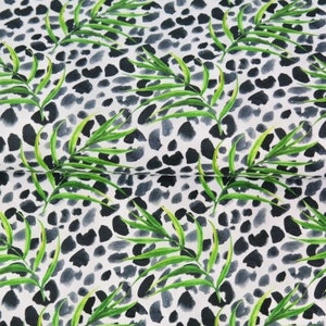 Cotton fabric - animal print with palm leaf - white/black - from 25 cm