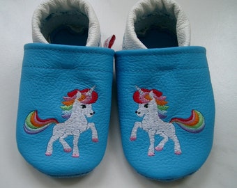 Krabbelschuhe  Lauflernschuhe Lederpuschen Regenbogenpony