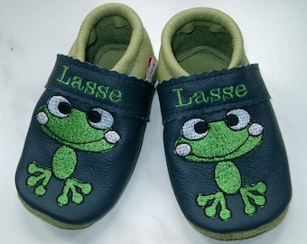 Babyschuhe Krabbelschuhe " lustiger Frosch "  mit Namen