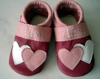 Krabbelschuhe Lauflernschuhe  Babyschuhe  Herze mit Namen