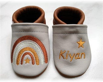 Leather slippers/first-to-walk shoes, rainbow slippers with names