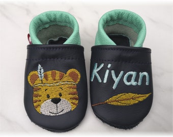 Leather slippers/first-to-walk shoes, slippers Tiger with name