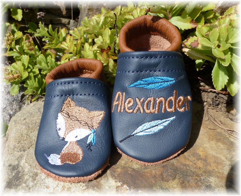 Baby Lauflernschuhe Lederpuschen Fuxi mit Namen Bild 1