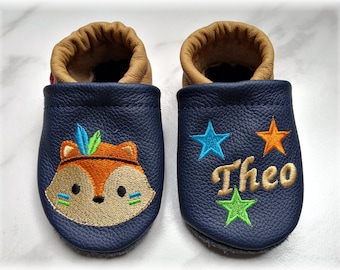 Crawling shoes/leather slippers/first-to-walk shoes "Fox with name