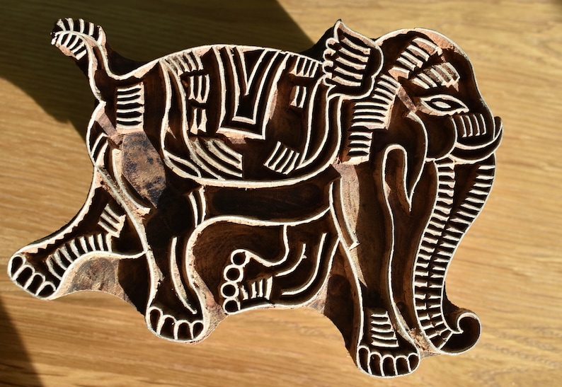 Hand Carved Wooden Stamp Elephant Etsy UK