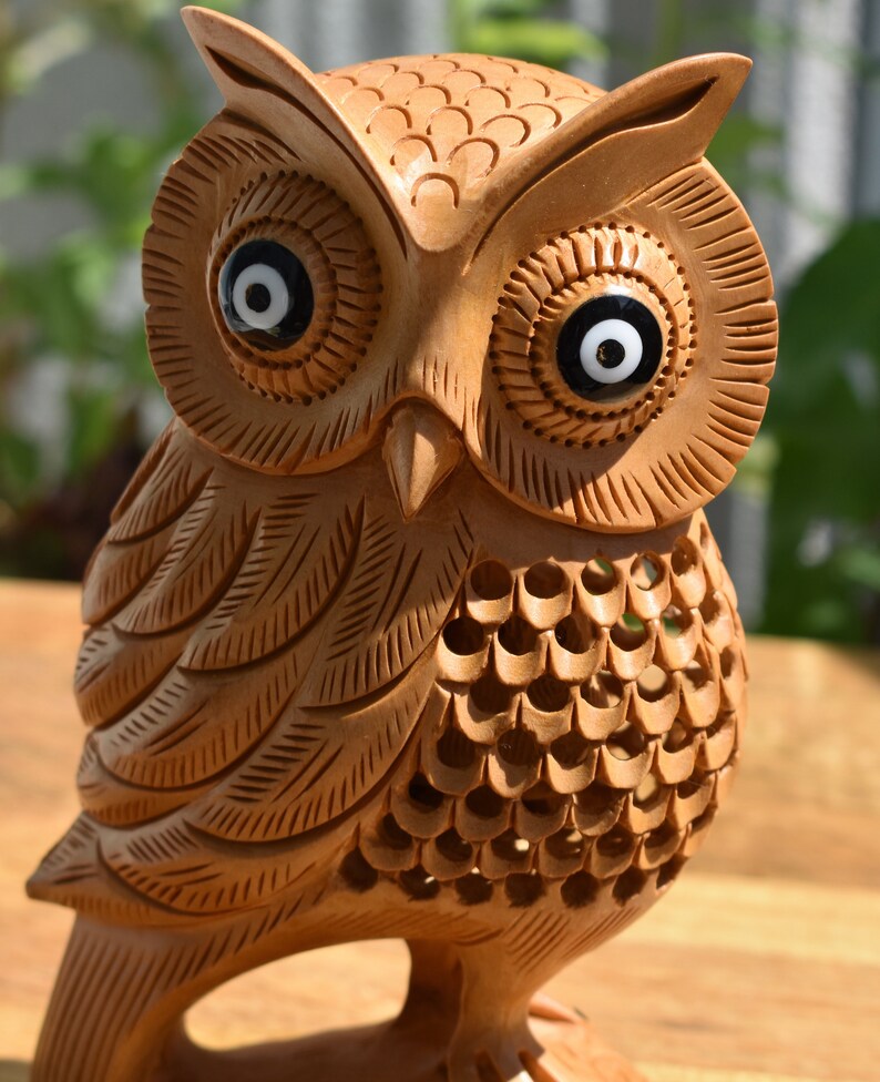 Beautiful Wooden Hand Carved Good Luck Symbol Owl Etsy