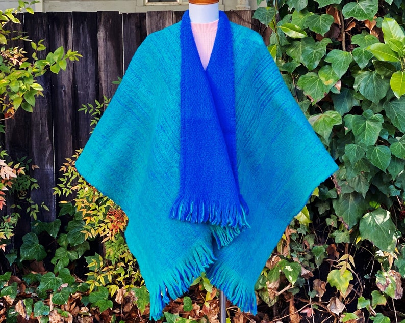 1970s Hand Knit MohairWool Reversible Poncho
