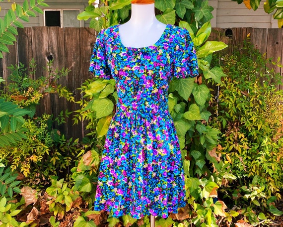 1970’s Floral Bark Cloth Flutter Sleeve Mini Dress