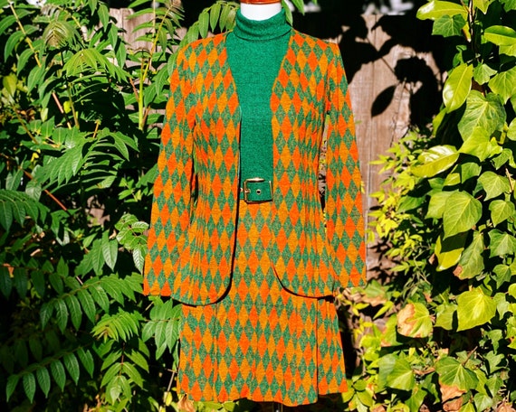 1970’s Mod Argyle Print Turtleneck Mini Dress Set