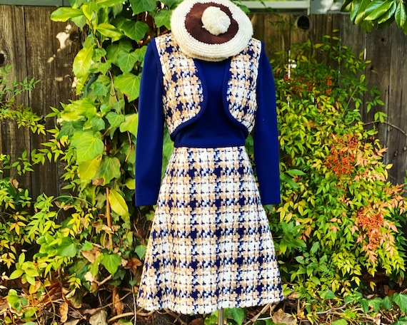 1970’s Double Knit Tweed Dress & Vest Set