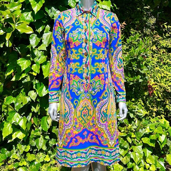 1960s Francis X Psychedelic Knit Jersey Shirt Dress