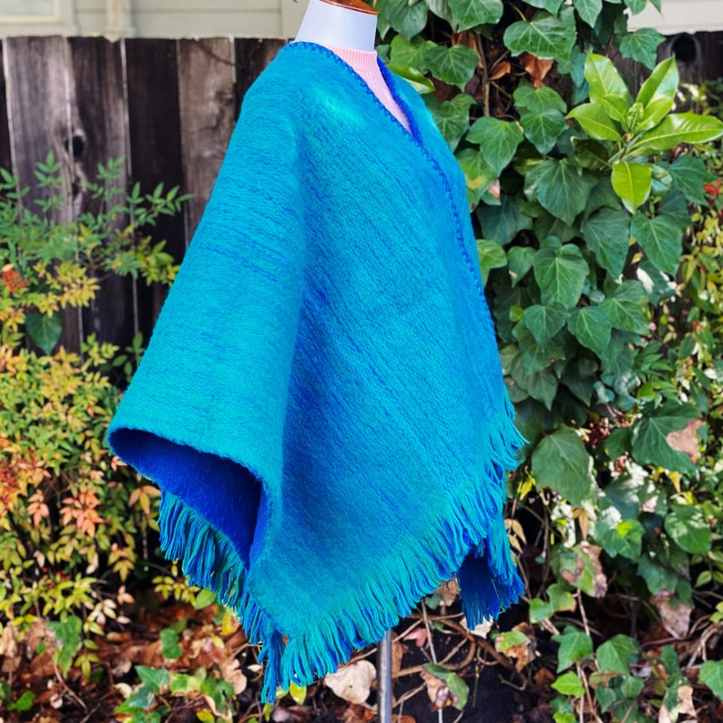 1970s Hand Knit MohairWool Reversible Poncho
