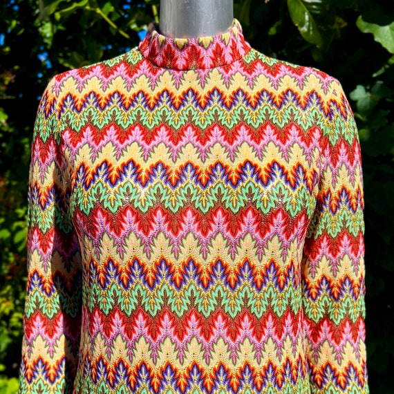 1960s Jr Aim Rainbow Flame Stitch Mini Dress - image 4