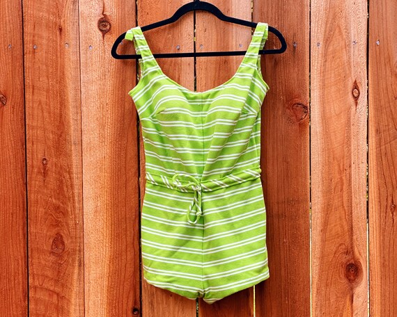 1960's Catalina Swimwear Green & White Striped Rom