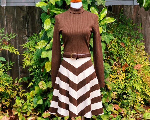 1970’s Jonathan Logan Brown & Cream Mockneck Midi
