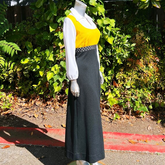 1970s Union Made Lemon Yellow Black Polkadot Maxi… - image 2