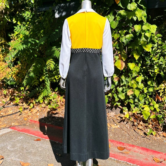 1970s Union Made Lemon Yellow Black Polkadot Maxi… - image 4