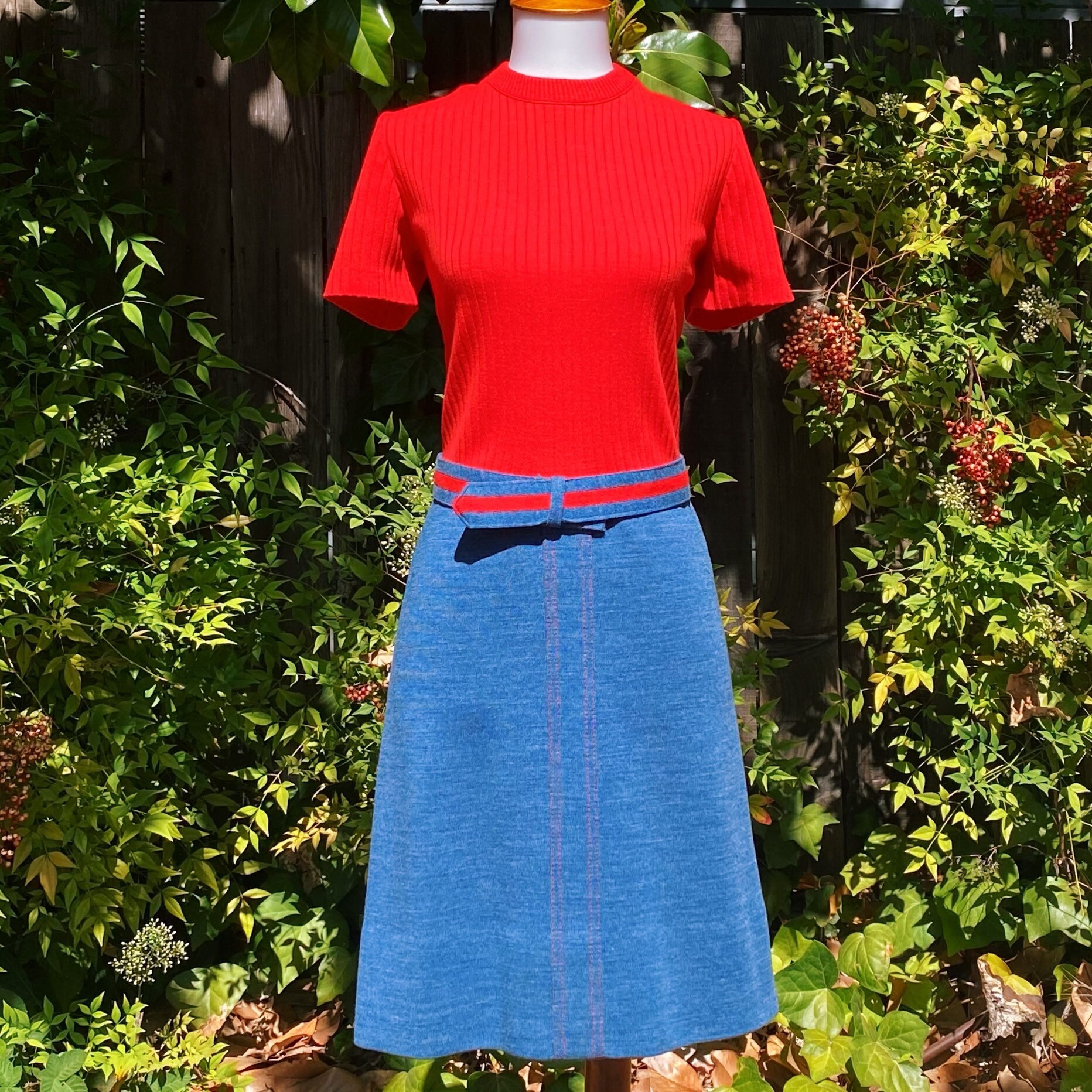 1970s Faux Denim Double Knit Jacket & Skirt Set - Etsy