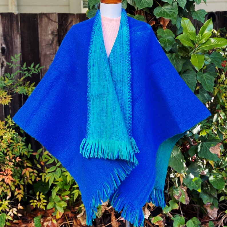 1970s Hand Knit MohairWool Reversible Poncho