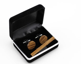Real Wood Cufflinks /& Solid Zebra Wood Gift Box with free personalisation