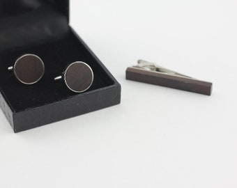 Personalized Engraved Cufflinks with Wood Tie Clip, Custom Wood Cufflink, Father's Day Gift, Groomsman Gift, Birthday Gift Idea for Husband