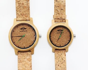 Cork Couple Wood Watch, Personalized Couple horloge, Cork, Eco friendly horloge, Vegan watch, Unisex wood Watch,Wood Watch,wood watch (W157)