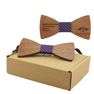 Engraved Adult Size Zebrawood Butterfly Bowtie with Purple Striped Centerpiece (B0249),Wood Bowtie,Bowtie,Men bowtie,Wood Tie,Wedding Bowtie