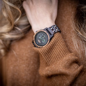 Engraved Dark Sandalwood and Stainless Steel Women’s Watch,Chronograph wood women watch,women wood watch,Wife gift,Girlfriend (W134)