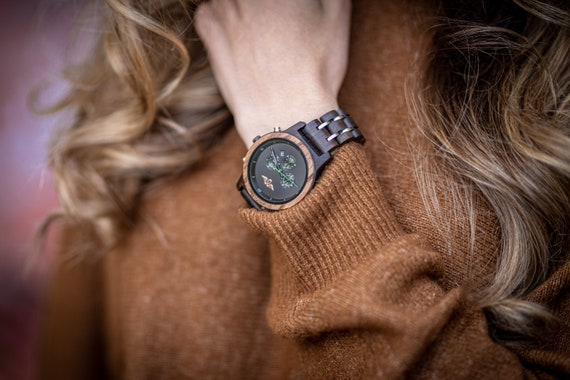 Engraved Dark Sandalwood and Stainless Steel Women display picture 2
