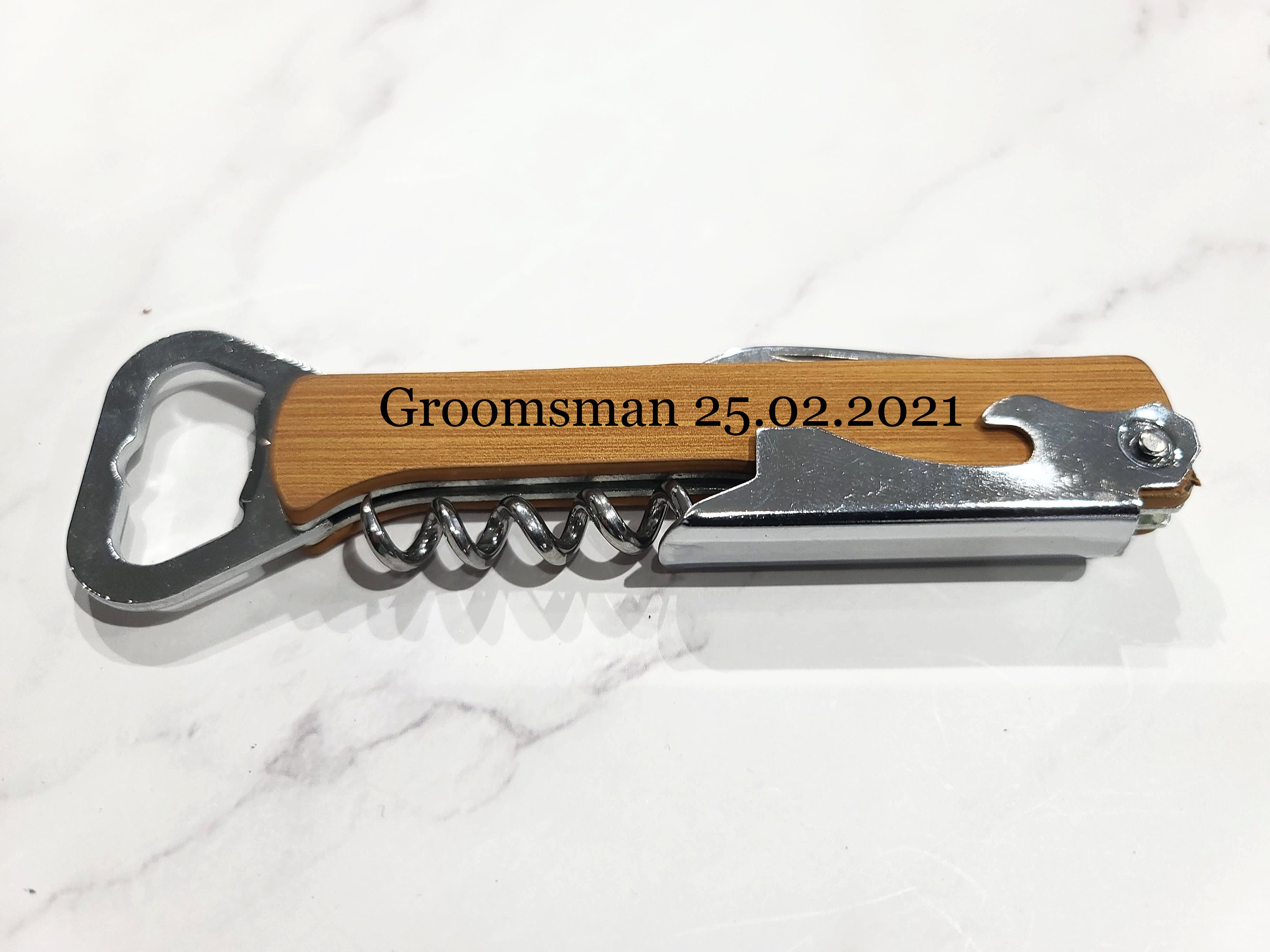 Engraved Bamboo Groomsmen Corkscrew Opener,Personalized Wine Bottle Opener,Bottle opener,Customized Cork,Cork bottle opener,Groomsman gifts