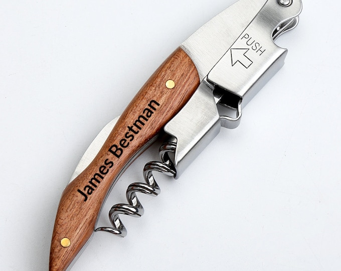 Engraved Groomsmen Corkscrew Opener - Personalized Wine Bottle Opener,Bottle opener,Customized bottle opener,Engraving gift,Groomsman gift