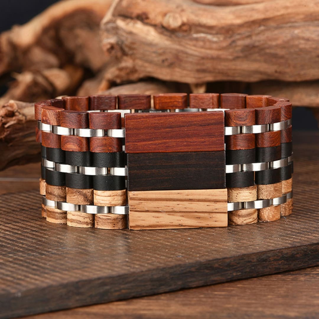 Handmade Natural Ebony Wooden Bracelets - Metal GT039-1B | BOBO BIRD