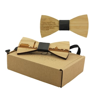 Engraved Adult-Sized Bamboo Bow Tie with Washington DC Cityscape Design (B0901),Wood Bowtie,Bowtie,Men bowtie,Wood Tie,Wedding Bowtie