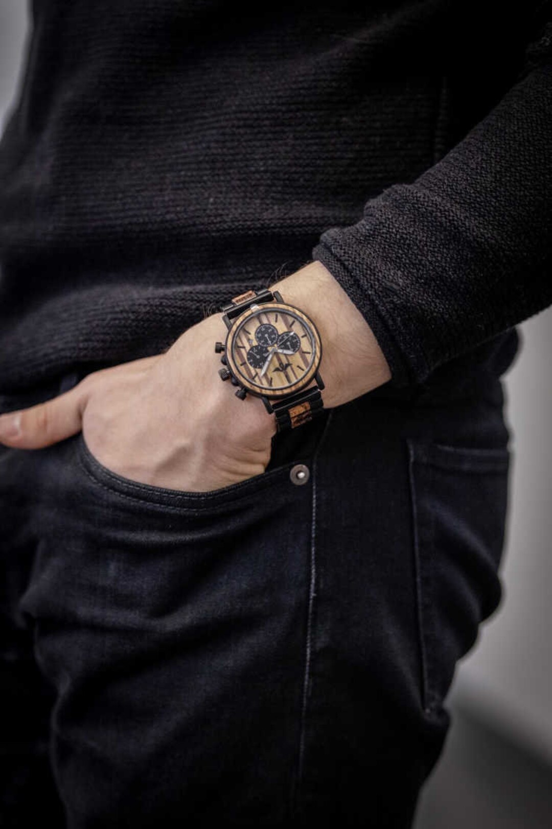 NEW! Men's Handcrafted Engraving Zebra & Ebony Wood Watch - Best Gift Idea! main image 1