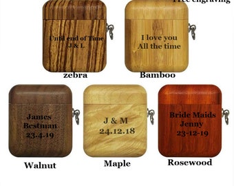May include: Five wooden boxes with different wood grain patterns and engraved text. The boxes are labeled "zebra", "bamboo", "walnut", "maple", and "rosewood".