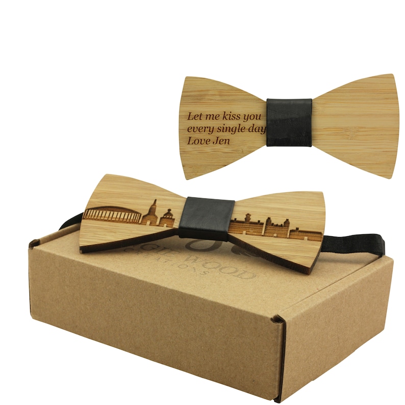 ,City Wood Bowtie,City Bowtie,Hometown Bowtie,Bowtie B0910 Engraved Adult-Sized Bamboo Bow Tie with Athens Cityscape Design