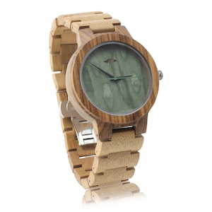 Engraved Bamboo Men’s Watch With Bamboo Bracelet and Green Dial,Wood Watch,Personalized Wood Watch,Men Watch,Fiance&Grooms WoodWatch  (W026)