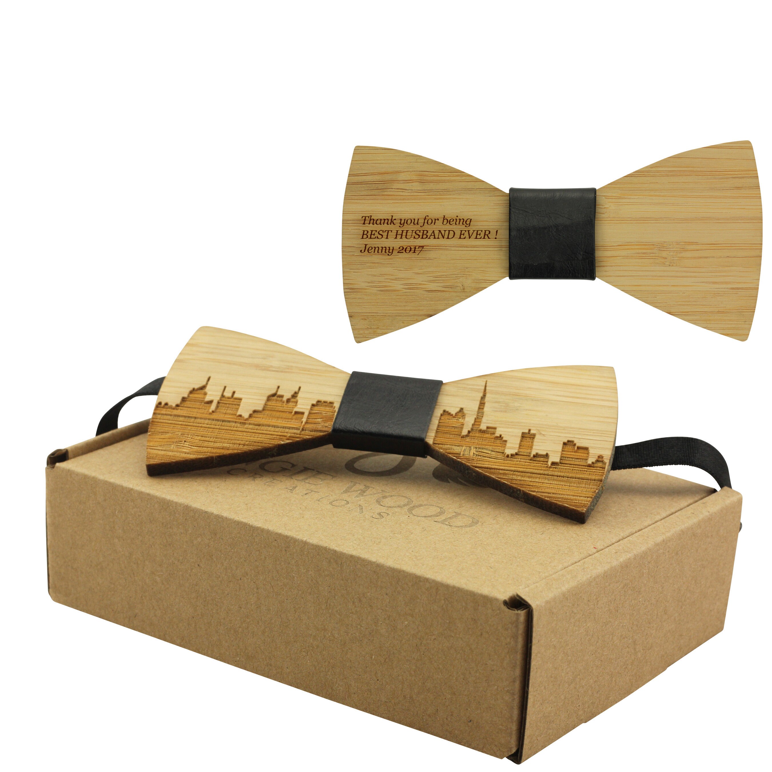,City Wood Bowtie,City Bowtie,Hometown Bowtie,Bowtie B0910 Engraved Adult-Sized Bamboo Bow Tie with Athens Cityscape Design