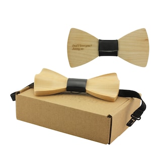 Engraved Maple Solid Rounded Butterfly Bow Tie with Black Faux-Leather Centre (B1402),3D Wood Bowtie,3D Bowtie,Men Bowtie,Wood Bowtie
