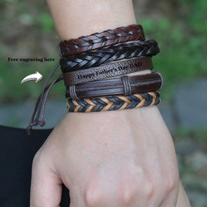 Engraved Vintage Look Leather, Set Bracelet, DIY Style Fashion Jewelry,Leather band,Leather Bracelet,Engraved leather bracelet,Punk Leather