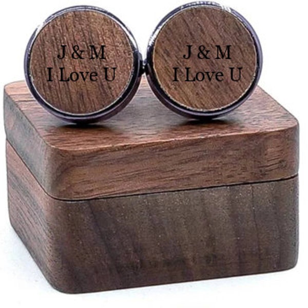 Custom Engraved Wood Cufflink with Box, Personalized Cufflink, Groomsmen Gift, Special Gift for Him, Birthday Gift, Gift Idea for Father