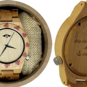 Engraved Bamboo Women’s Watch With Rose Design and Bamboo Dial,Wood Watch,Personalized Wood Watch,Women Watch,Bridal Wood Watch(W095)