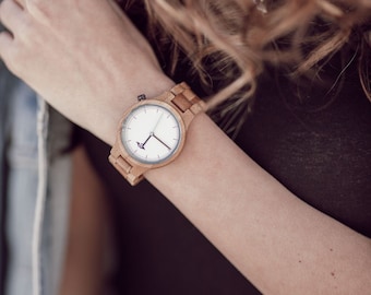 Engraved Bamboo Women’s Watch With Bamboo Bracelet and White Dial,Women Wood Watch,Men Wood Watch,Wood Watch,Men Watch,Women Watch (W103)