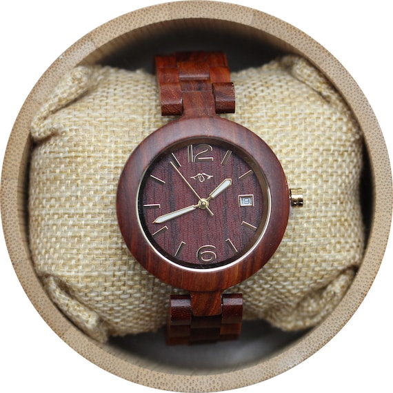 Engraved Red Sandalwood Women’s Watch with Luminous Gold Hands, Women Wood Watch,Women Watch,Watch,Personalized Wood Watch,Wood Watch(W044)