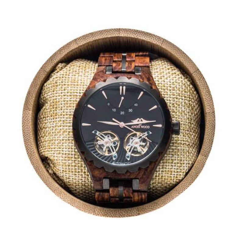 Reloj de madera automático, Reloj de cristal Shapire, Madera de lujo, Reloj de prometido, Reloj personalizado, Reloj de madera grabada, imagen 7