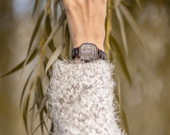 Engraved Ebony Wood Women's Watch Diamond Dial (W162),Engrave womenwood watch,Bamboo Women watch,Bamboo watch,Women watches,wife